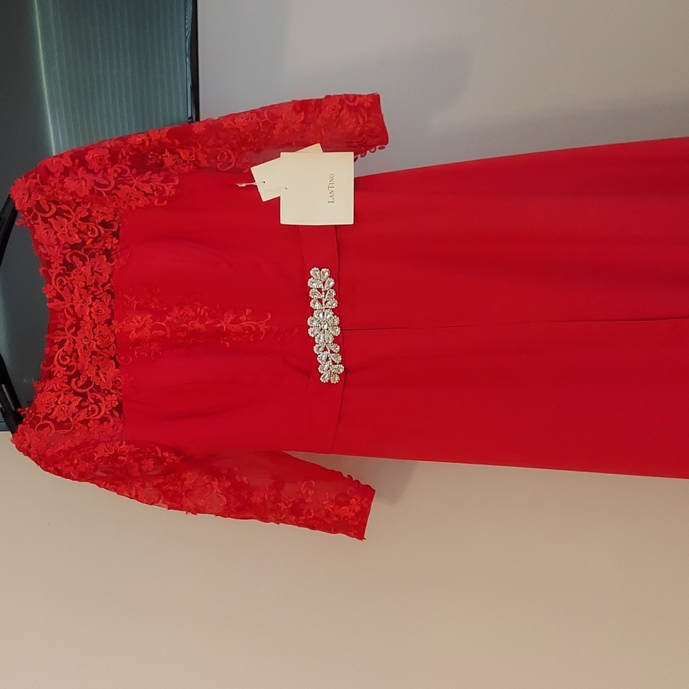 Red pantsuit size 12 with skirt overlay